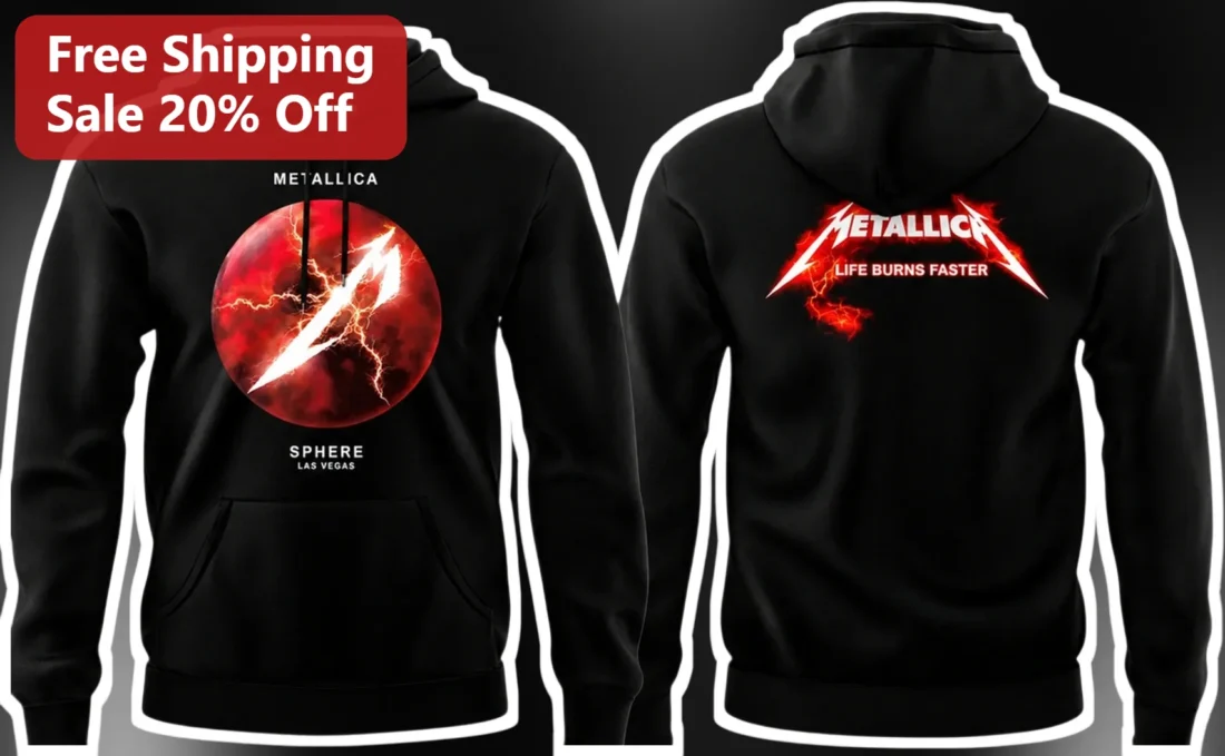 Metallica Life Burns Faster Sphere Las Vegas Hoodie available at our Miami, Florida warehouse