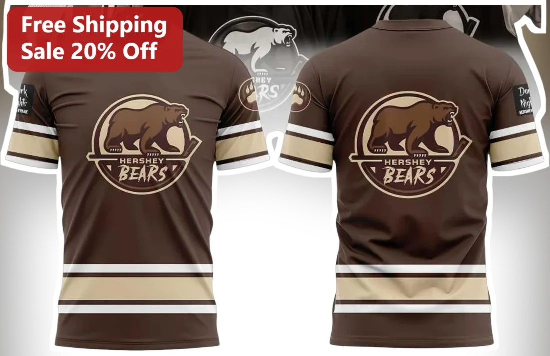 Hershey Bears Tee Hockey Fan Graphic T-Shirt for Men Women available at our Miami, Florida warehouse
