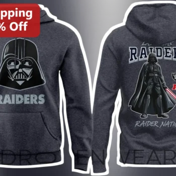 Raider Nation Darth Vader Las Vegas Raiders Hoodie NFL Star Wars Crossover Fan Gear available at our Miami, Florida warehouse