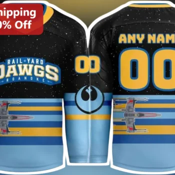 Roanoke Rail Yard Dawgs Star Wars Jersey Custom Name Personalized Hockey Shirt available at our Miami, Florida warehouse
