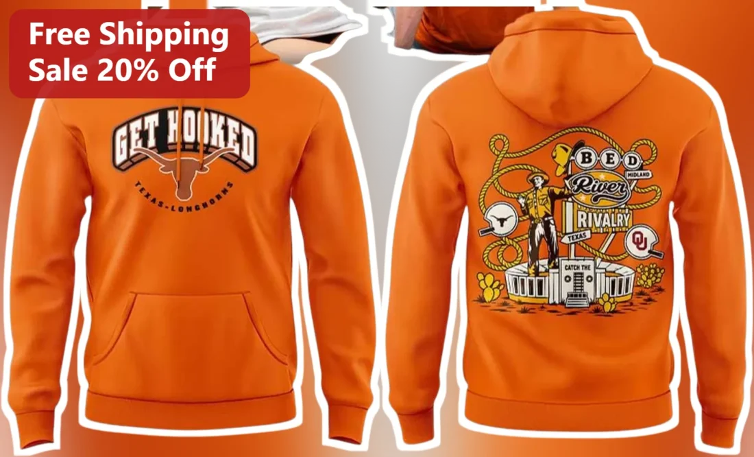 Get Hooked Texas Longhorns Rivalry Hoodie Game Day Fan Apparel available at our Miami, Florida warehouse