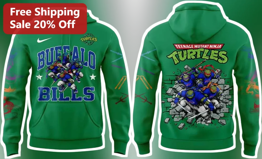 Buffalo Bills Teenage Mutant Ninja Turtles Hoodie NFL TMNT Crossover Fan Gear available at our Miami, Florida warehouse