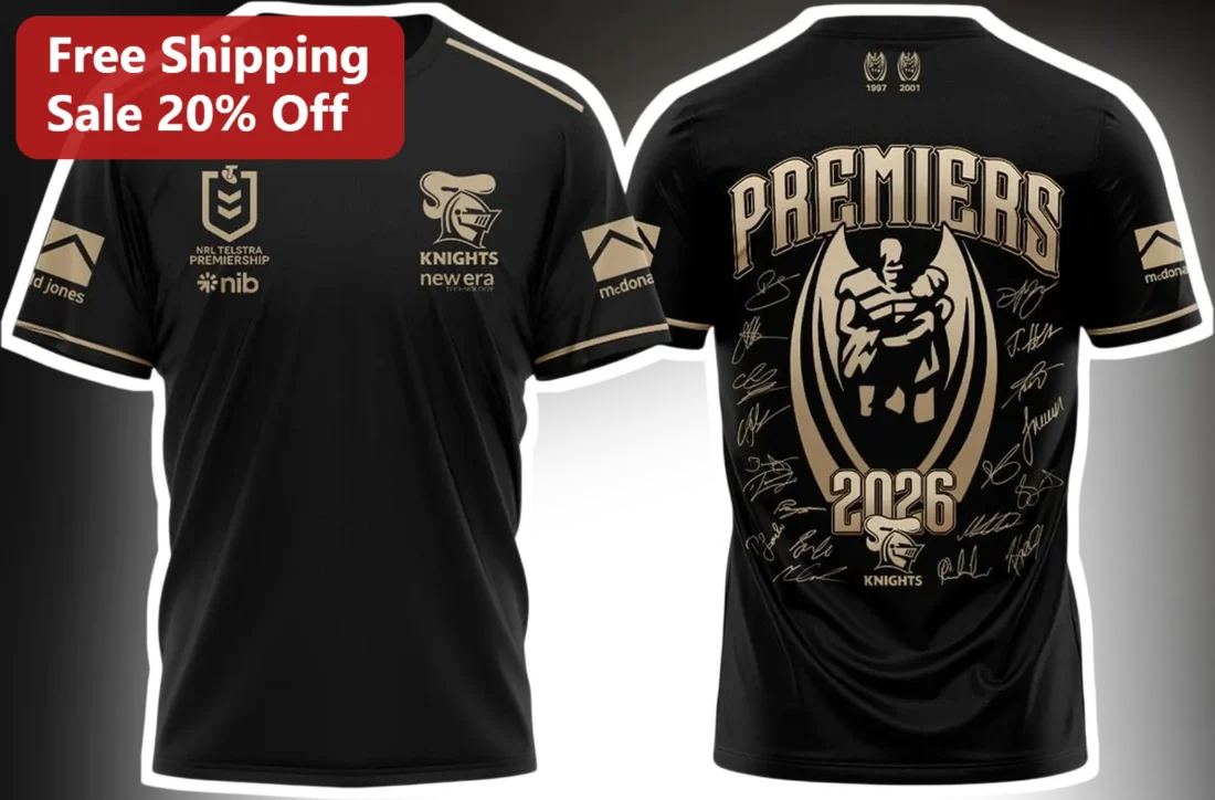 Premiers 2026 Championship Rugby League Fan Tee Newcastle Knights Style Sports Memorabilia Shirt available at our Miami, Florida warehouse
