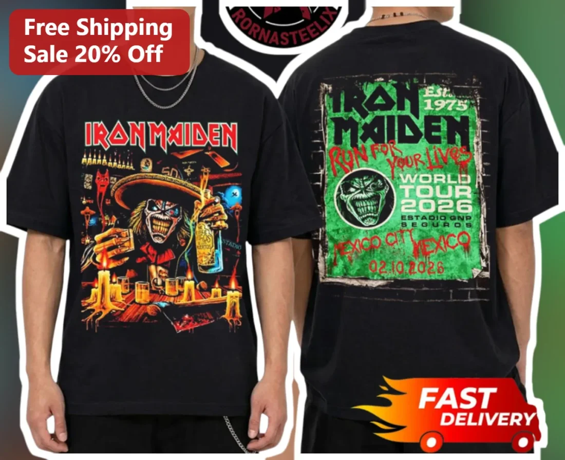 Iron Maiden Run For Your Lives Eddie Day of the Dead Graphic Tee Heavy Metal Band Shirt available at our Miami, Florida warehouse