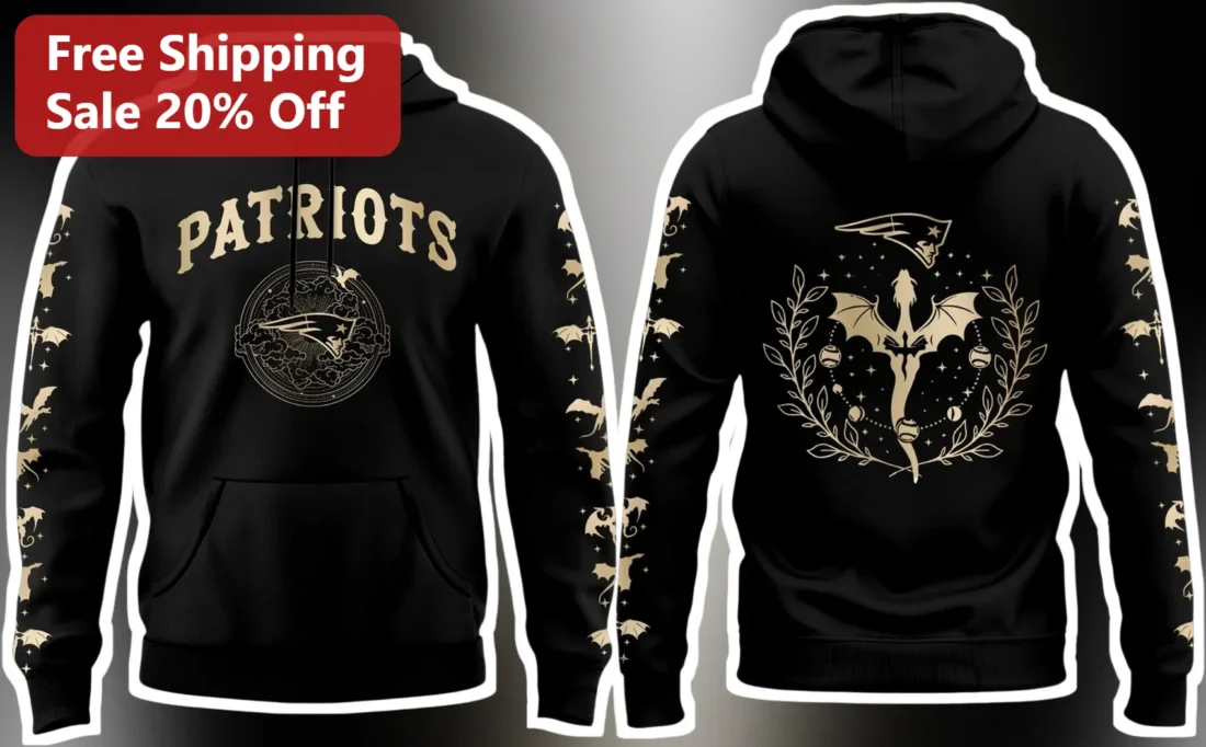 New England Patriots Dragon Hoodie Vintage Celestial NFL Fan Gear Black Pullover available at our Miami, Florida warehouse
